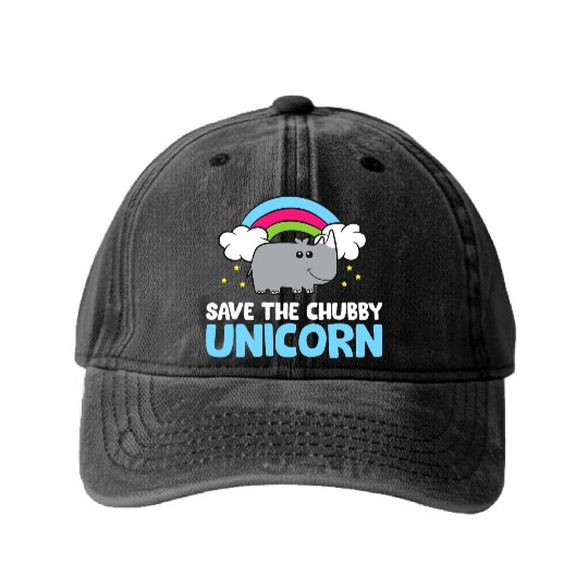 Save The Chubby Unicorn Rhinoceros Cute Rhino Washed Denim Baseball Caps