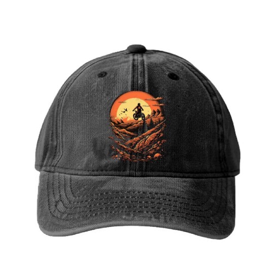 Dirt Bike Mountain Dirt Biking Motocross Biker Washed Denim Baseball Caps