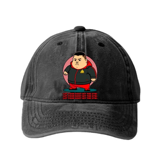 Chubby Man In Training Suit Gym Washed Denim Baseball Caps