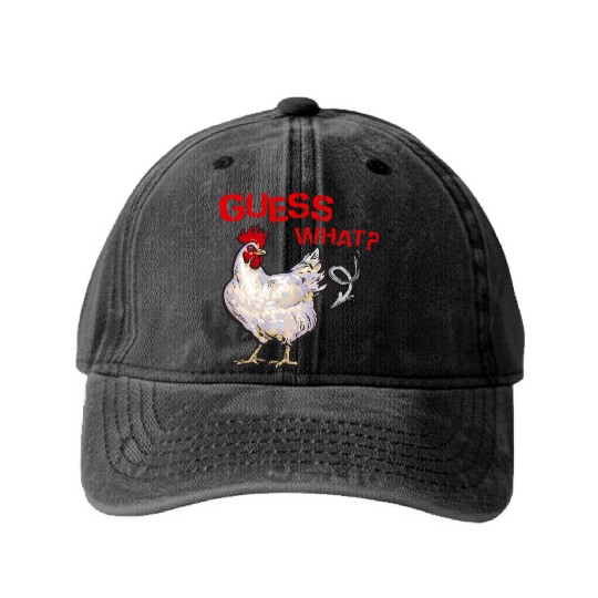 Funny Guess What Chicken Butt Farmer Chicken Buffs Washed Denim Baseball Caps