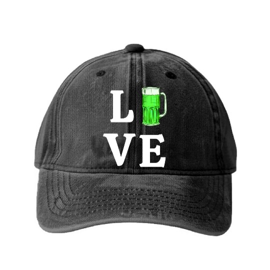 Love Green Beer Washed Denim Baseball Caps