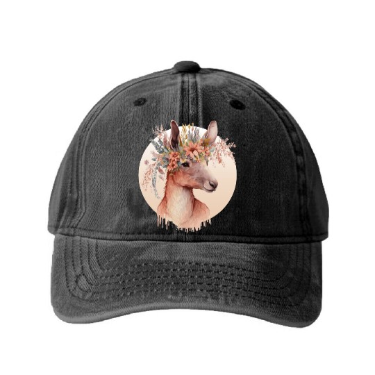 Cute Australian Kangaroo Flower Crown Animal Lover Washed Denim Baseball Caps