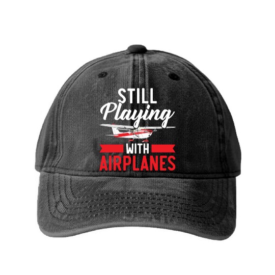 Airplane Plane Pilot Aviator Sky Flight Instructor Washed Denim Baseball Caps