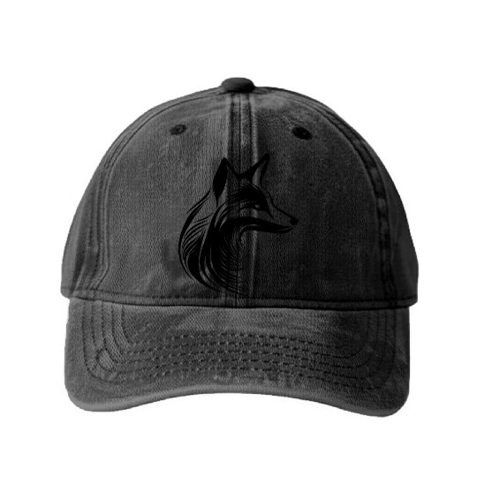 Beautiful Tattoo Fox Portrait Washed Denim Baseball Caps