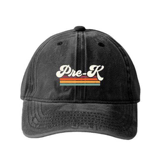 Retro Pre K Teacher Back To School Washed Denim Baseball Caps