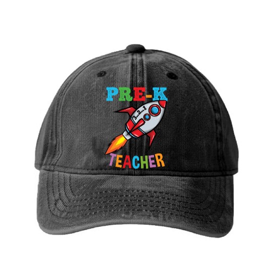 Space Pre K Teacher Preschool Back To School Washed Denim Baseball Caps