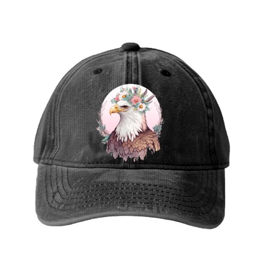 Birds Of Prey Bald Eagle Flower Crown Floral Birdi Washed Denim Baseball Caps