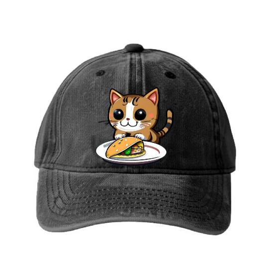 Cute Cat and Taco: A Playful Combination for Your Washed Denim Baseball Caps