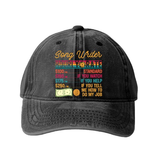 Funny Vintage Song Writer Hourly Rate Job Title Washed Denim Baseball Caps