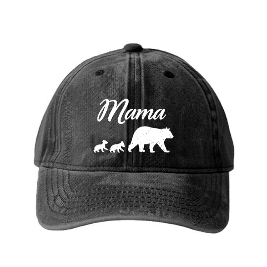 Mama Bear - With Two Cubs Twin Mom Mother's Day Gi Washed Denim Baseball Caps