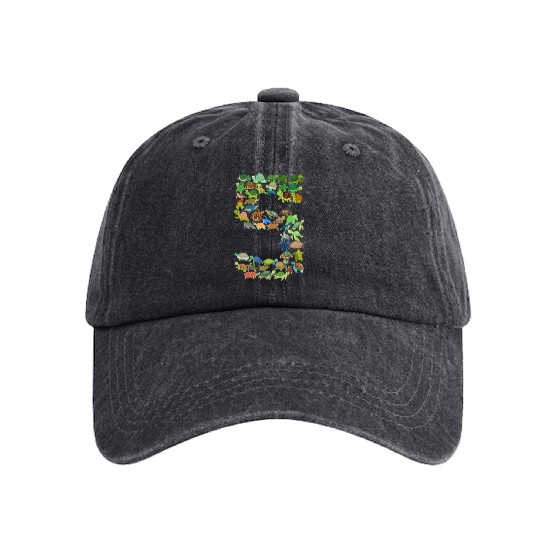 5th Birthday Sea Turtle Tortoise Theme 5 Year Old Washed Denim Baseball Caps