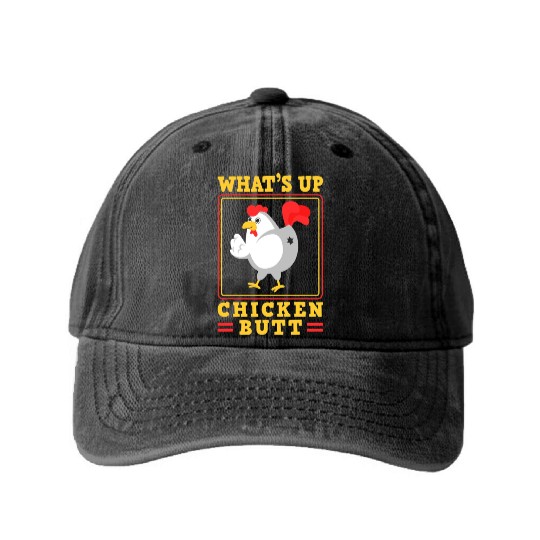 Funny Farmer Animal Pet Whats Up Chicken Butt Washed Denim Baseball Caps