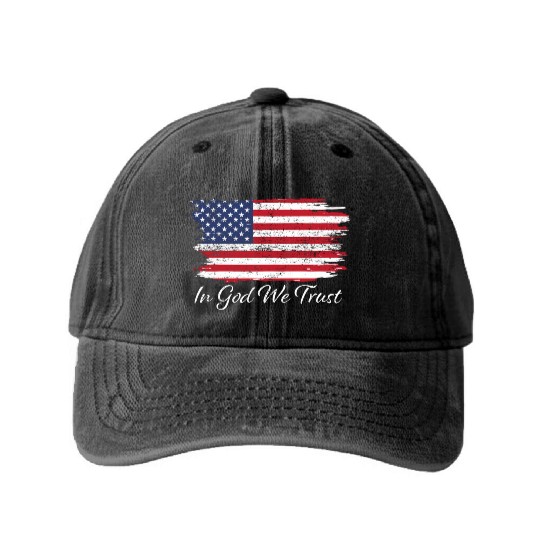 In God We Trust Us Flag Patriotic Washed Denim Baseball Caps