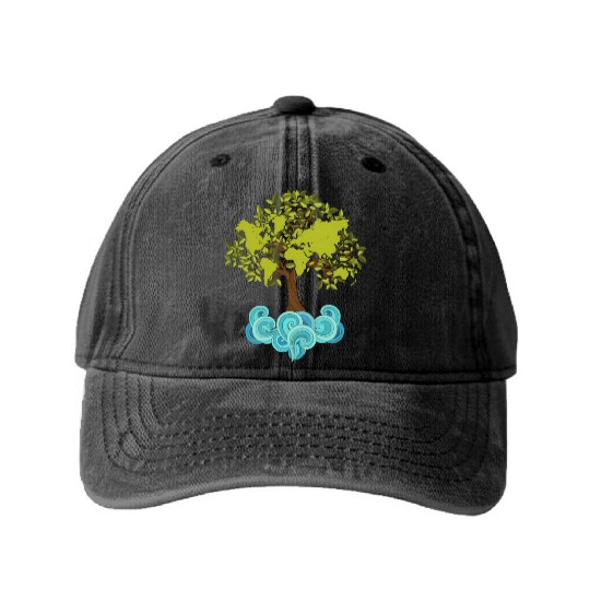 Trees Plants Waves Nature Earth Day Washed Denim Baseball Caps