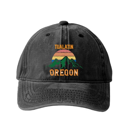 Tualatin Oregon Mountain Hiking Souvenir Washed Denim Baseball Caps