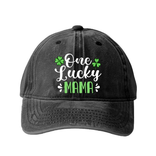 One Lucky Mama St Patrick'S Day Mother Shamrock Mo Washed Denim Baseball Caps