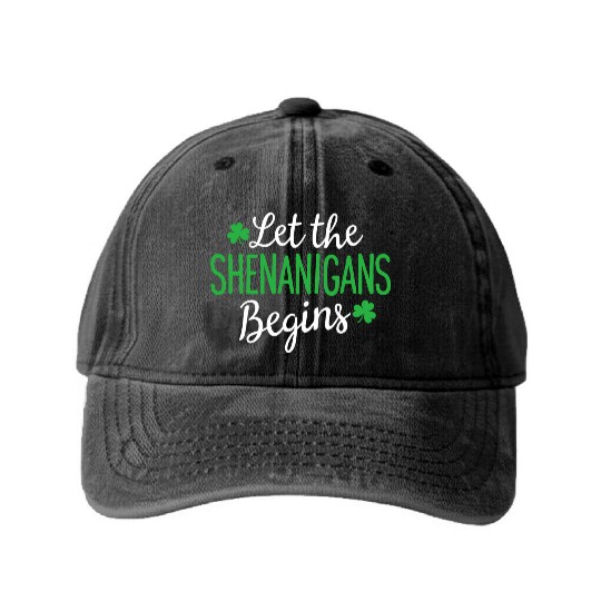 Let The Shenanigans Begin St PatricDay Shamrock Washed Denim Baseball Caps