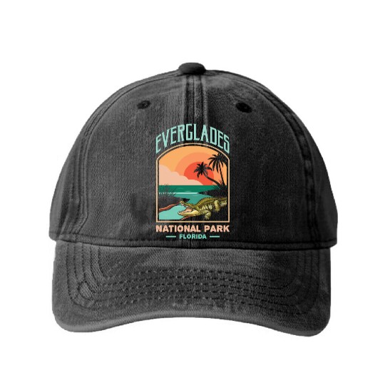 Everglades National Park Us Crocodile Florida Alli Washed Denim Baseball Caps