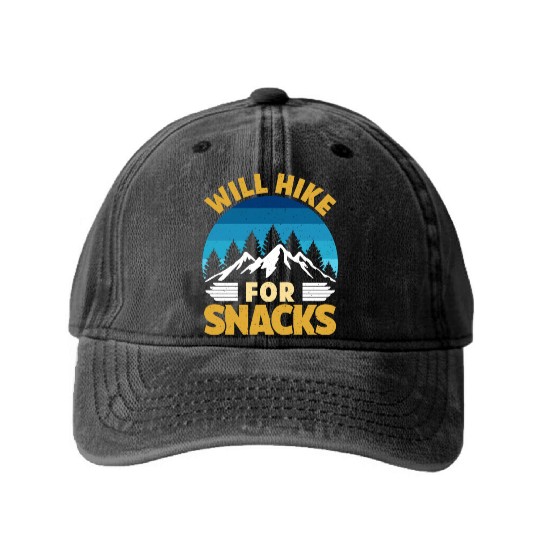 Hiker funny Mountain fan will Hike for Snacks Washed Denim Baseball Caps