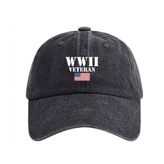 American Patriot Wwii Veteran Military World War 2 Washed Denim Baseball Caps