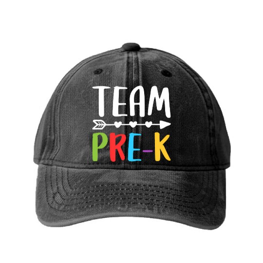 Team Pre-K Teacher Back To School Washed Denim Baseball Caps