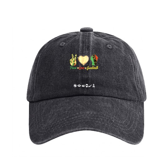 Peace Love Junenth Black History Month Pride Washed Denim Baseball Caps