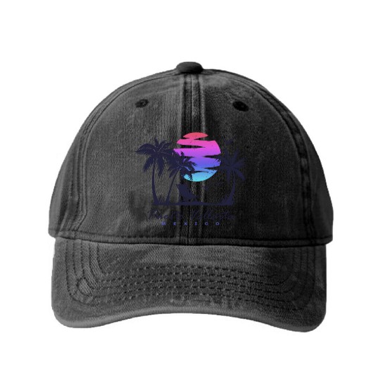 Puerto Vallarta Mexico Beach Vacation Sunset Washed Denim Baseball Caps