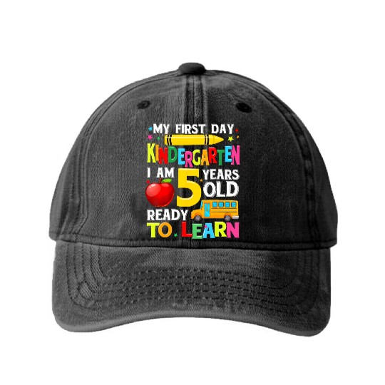 My First Day Of Kindergarten Funny Back To School Washed Denim Baseball Caps