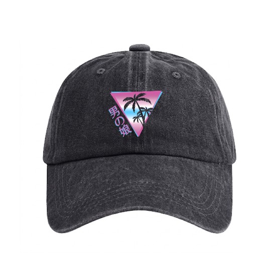 Femboy 80S 90S Palm Tree Japanese Vaporwave Aesthe Washed Denim Baseball Caps