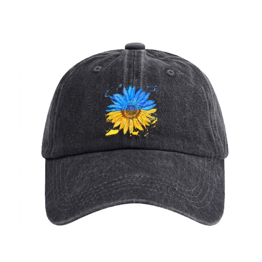Ukraine Flag Sunflower Ukrainian Support Washed Denim Baseball Caps