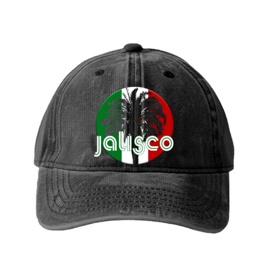 Jalisco Mexico Flag Native Palm Tree Mexican Washed Denim Baseball Caps