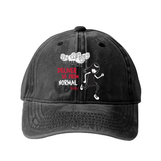 Emily The Strange Deliver Us From Normal Washed Denim Baseball Caps