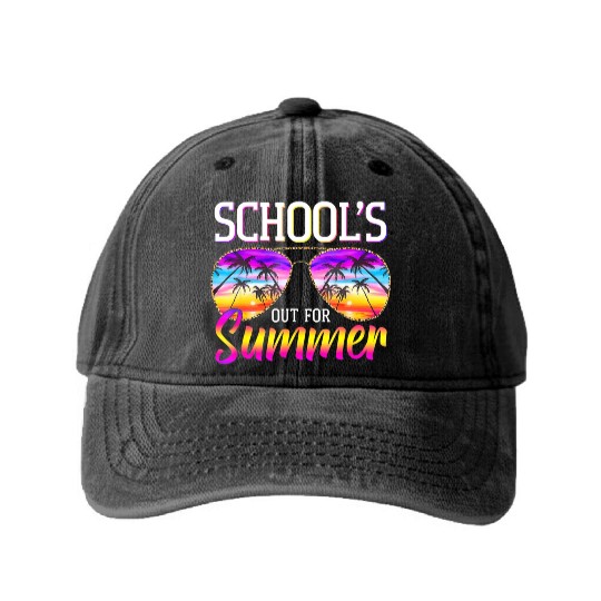 Last Day Of School Schools Out For Summer Teacher Washed Denim Baseball Caps