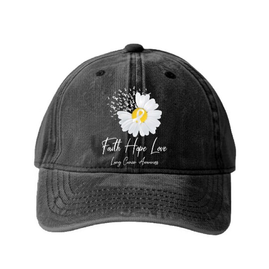 White Flower Ribbon Faith Hope Love Lung Cancer Aw Washed Denim Baseball Caps