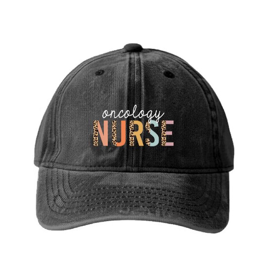 Oncology Nurse Leopard Print Nursing School Washed Denim Baseball Caps