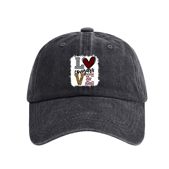 Cougars Mascot Love School Spirit Fantastic Washed Denim Baseball Caps