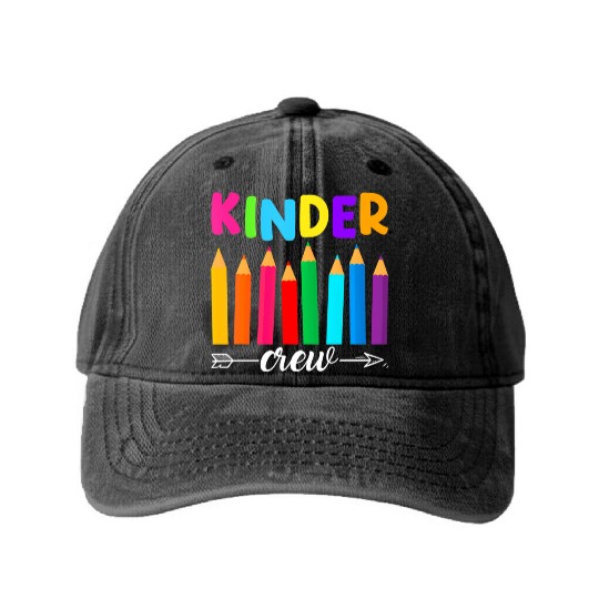 Kinder Crew Teacher Back To School Kindergarten Pe Washed Denim Baseball Caps