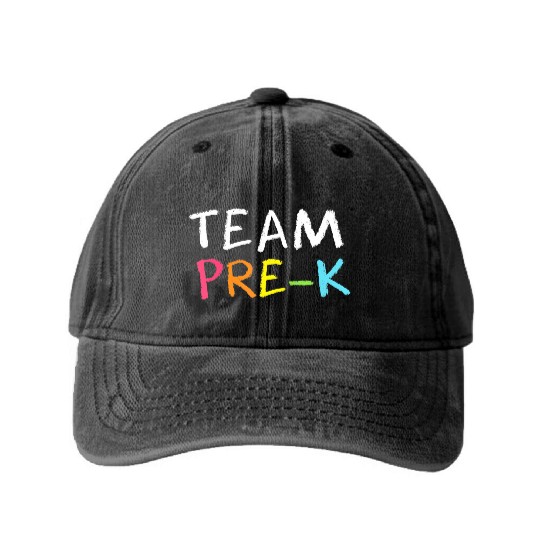 Team Pre K Teacher Back To School Top Washed Denim Baseball Caps