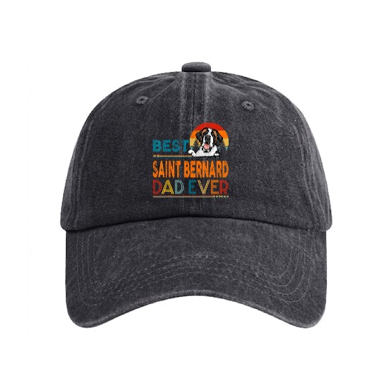 Vintage Best Saint Bernard Dad Ever Father's Day Washed Denim Baseball Caps