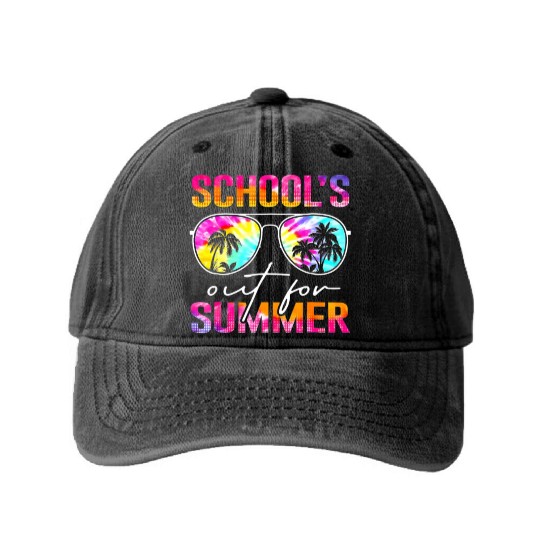 Last Day Of School Schools Out For Summer Teacher Washed Denim Baseball Caps