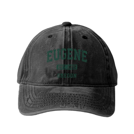Eugene Oregon Or Athletic Sports Washed Denim Baseball Caps