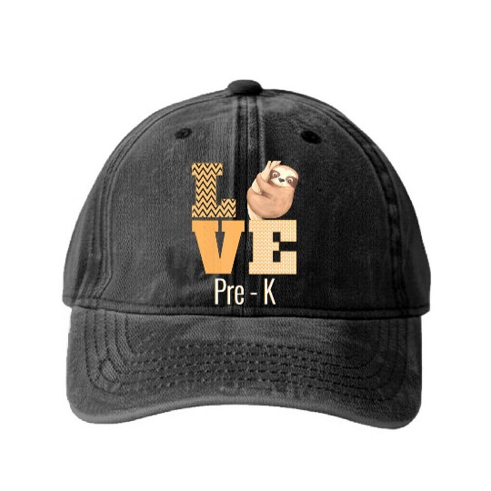 Love Pre-K Sloth Pre-K Teacher Back To School Washed Denim Baseball Caps