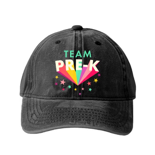 Team Pre K Teacher Back To School Washed Denim Baseball Caps