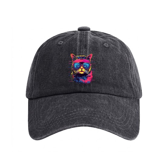 80s Cat Style Washed Denim Baseball Caps