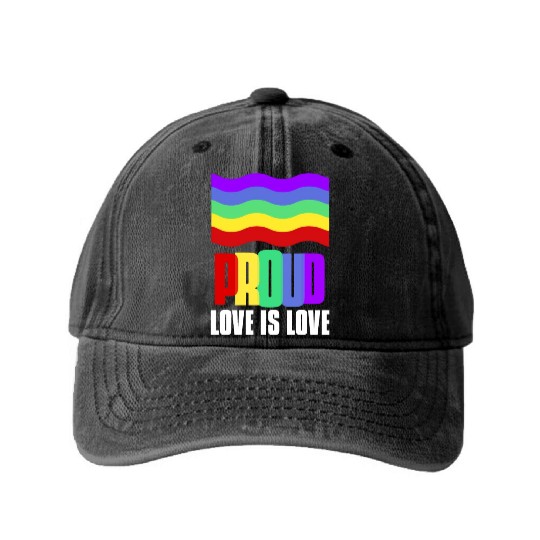 Proud LGBT Washed Denim Baseball Caps Love is Love Washed Denim Baseball Caps Gay Pride