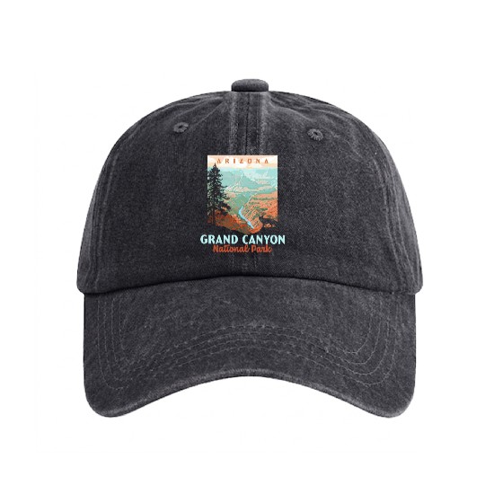Grand Canyon National Park Arizonna Wpa Style Washed Denim Baseball Caps