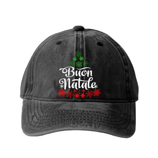 Italian Buon Natale Snowflake Italy Tree Washed Denim Baseball Caps