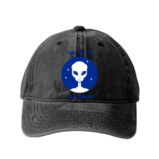 Take Me To Your Seder With An Alien - Jewish Washed Denim Baseball Caps