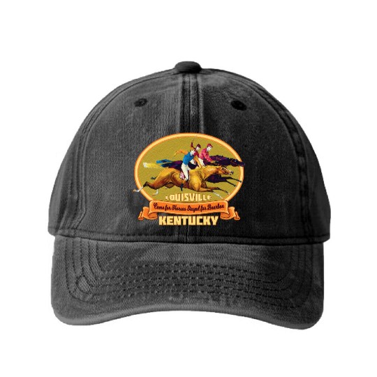 Louisville Kentucky Horse Racing Bourbon Derby Washed Denim Baseball Caps