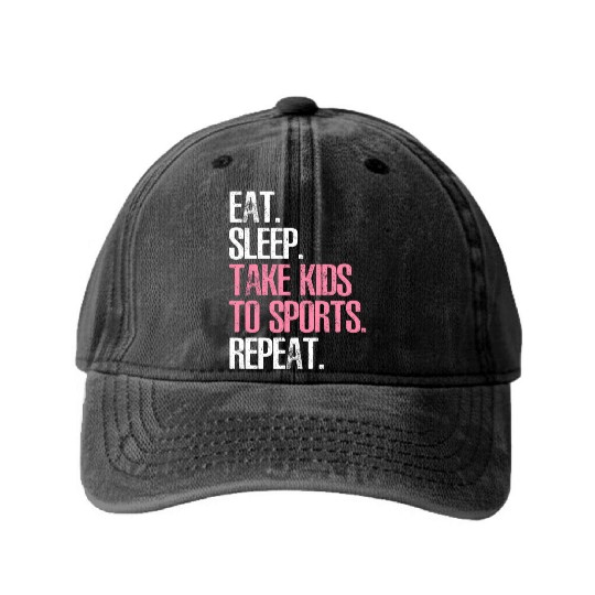 Mother'S Day Eat Sleep Take To Sports Repeat Washed Denim Baseball Caps